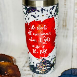 Crisp Fall Stainless Steel Cup: Glitter Tumbler- Gift- F Scott Fitzgerald- The Great Gatsby- Fall Leaves-Powerwash Technique