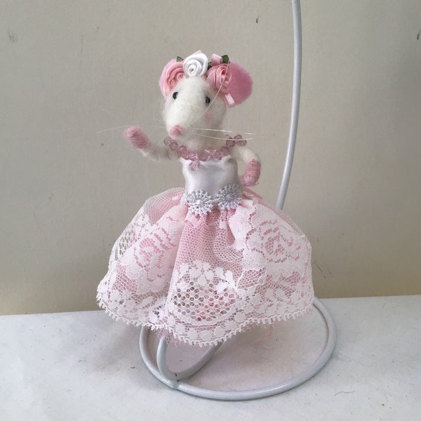 Needle-felted ballerina mouse ornament, Custom order Mabel Mouse-Ear from Cranberry Dell