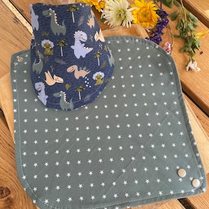 2 in 1 Baby dribble bibs / burp cloth. Cotton jersey double layer bandana bibs. Variable neck size. Baby shower gift.