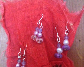 Precious Stone and Fresh Water Pearl Earrings (SS)