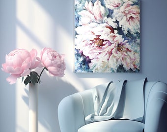 時代を超えたピンク。花の絵画、ピンクの抽象アート、壁の装飾、抽象的