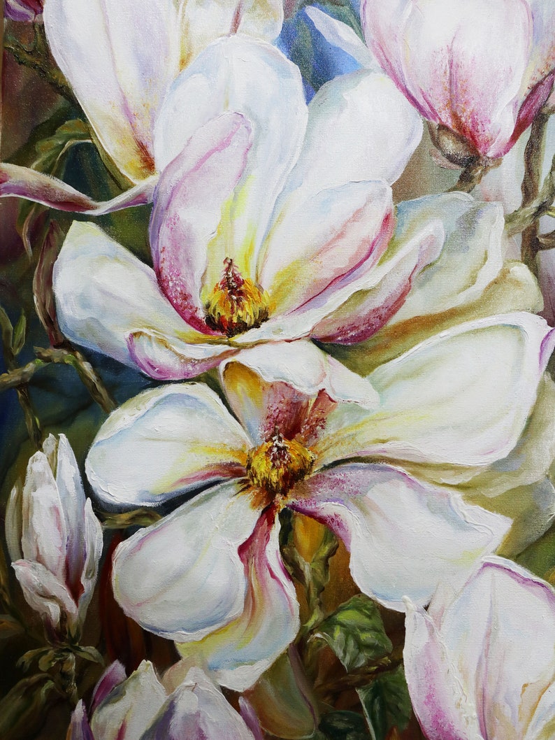 Original White Magnolias Painting Oil Paintings Flowers 24x18 Floral Painting Flower Painting Canvas Painting Art Collectibles Kromasol Com