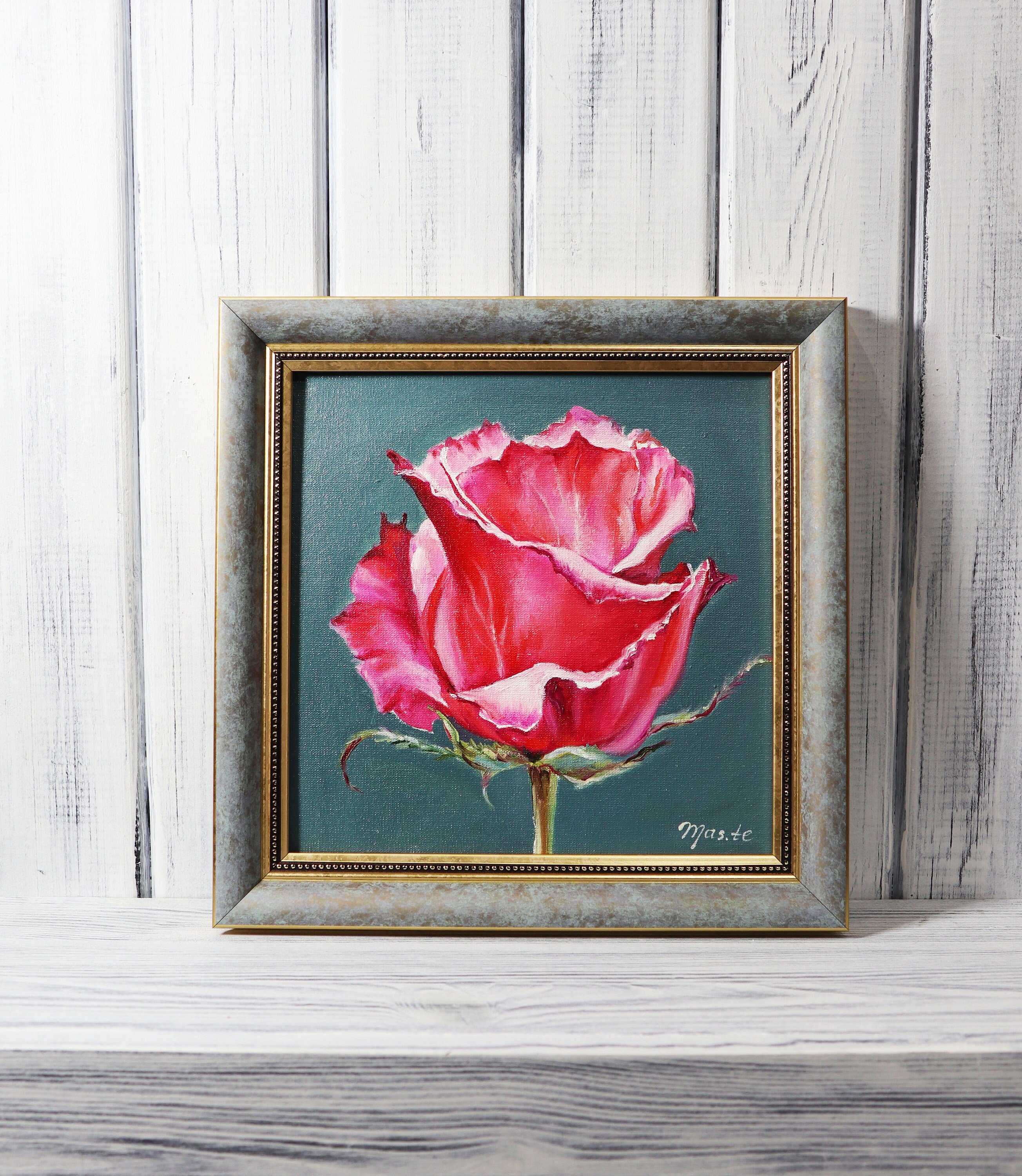 Small framed painting flowers Red roses painting Original Etsy