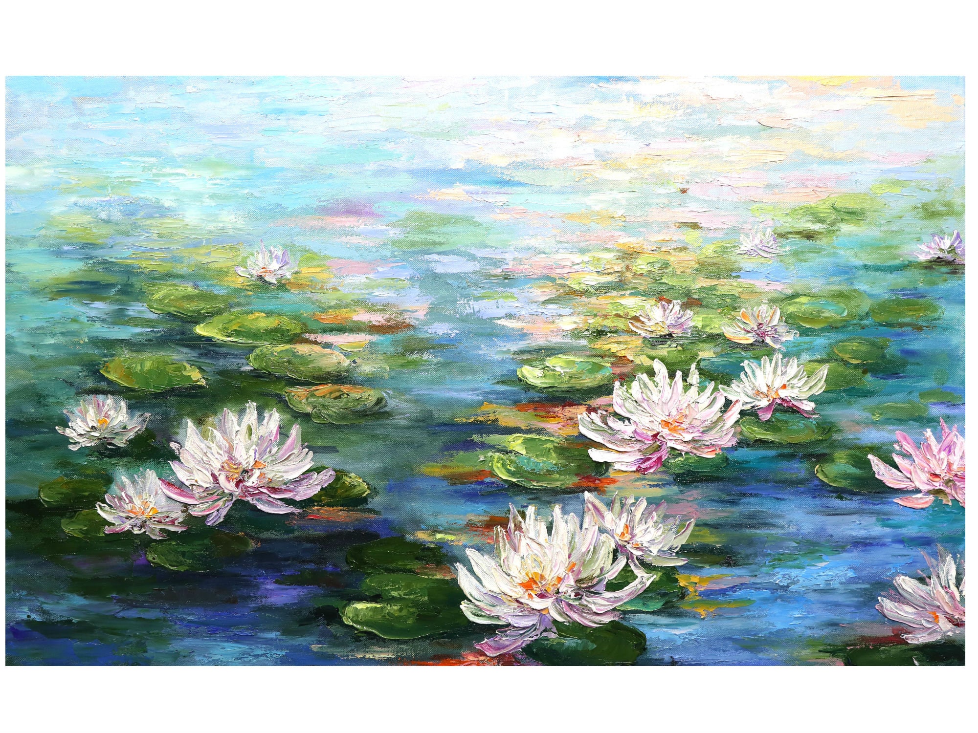 Lily in the pond painting Painting oil 20x32Large Abstract | Etsy