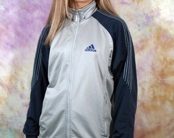 Vintage Adidas Womens Gray Black Big Logo Track Jacket