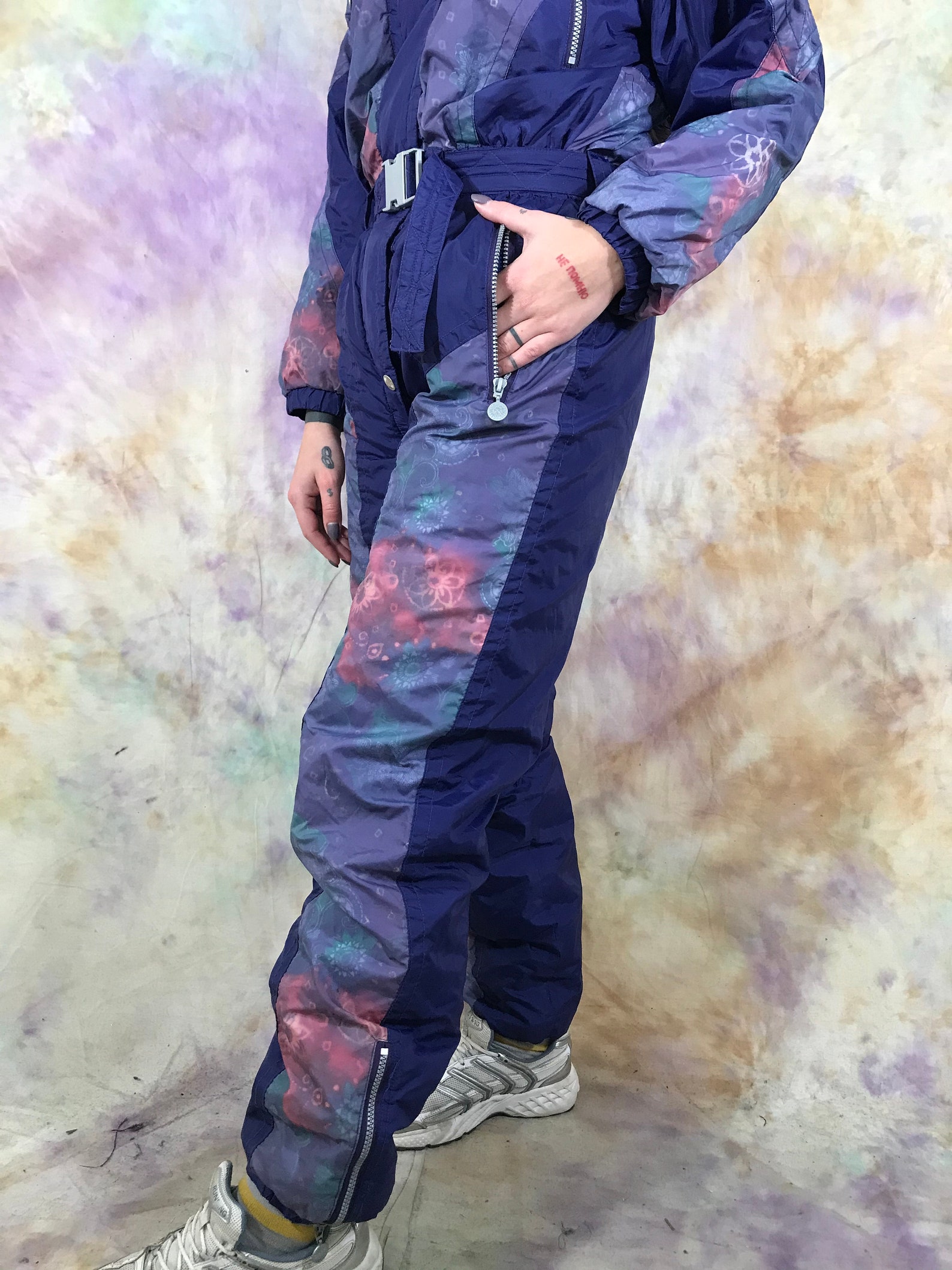 Vintage Ski Overalls Blue Abstract Winter Ski Suit Winter Etsy