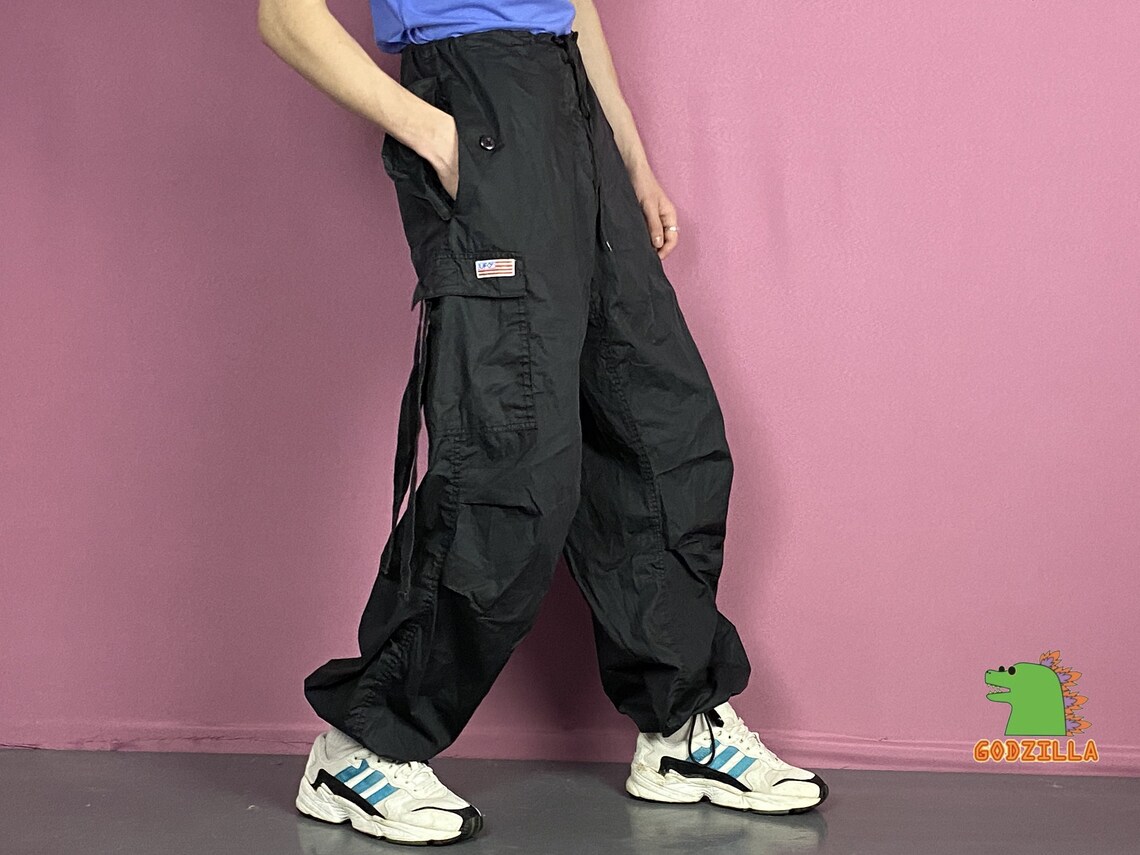 90s UFO Vintage Men's Black Baggy Cargo Pants Retro Etsy