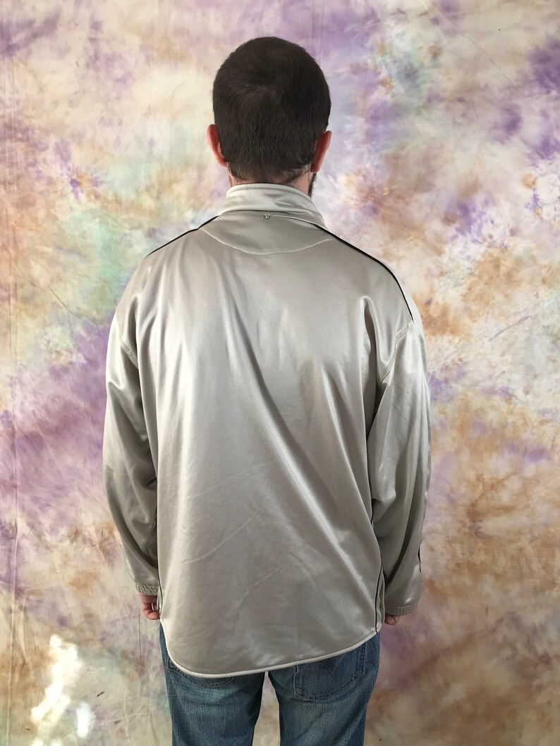 Lotto Vintage Men/'s Gray Black Track jacket 90s 80s Retro Full ZIp Side Tape Logo Rave Jacket Track Top Size M