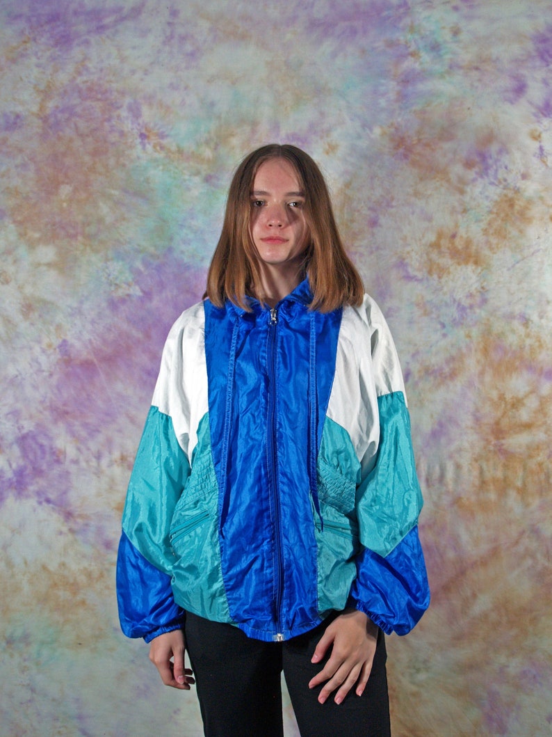 Vintage rave olympic jacket bright rave jacket Blue white 90s Etsy