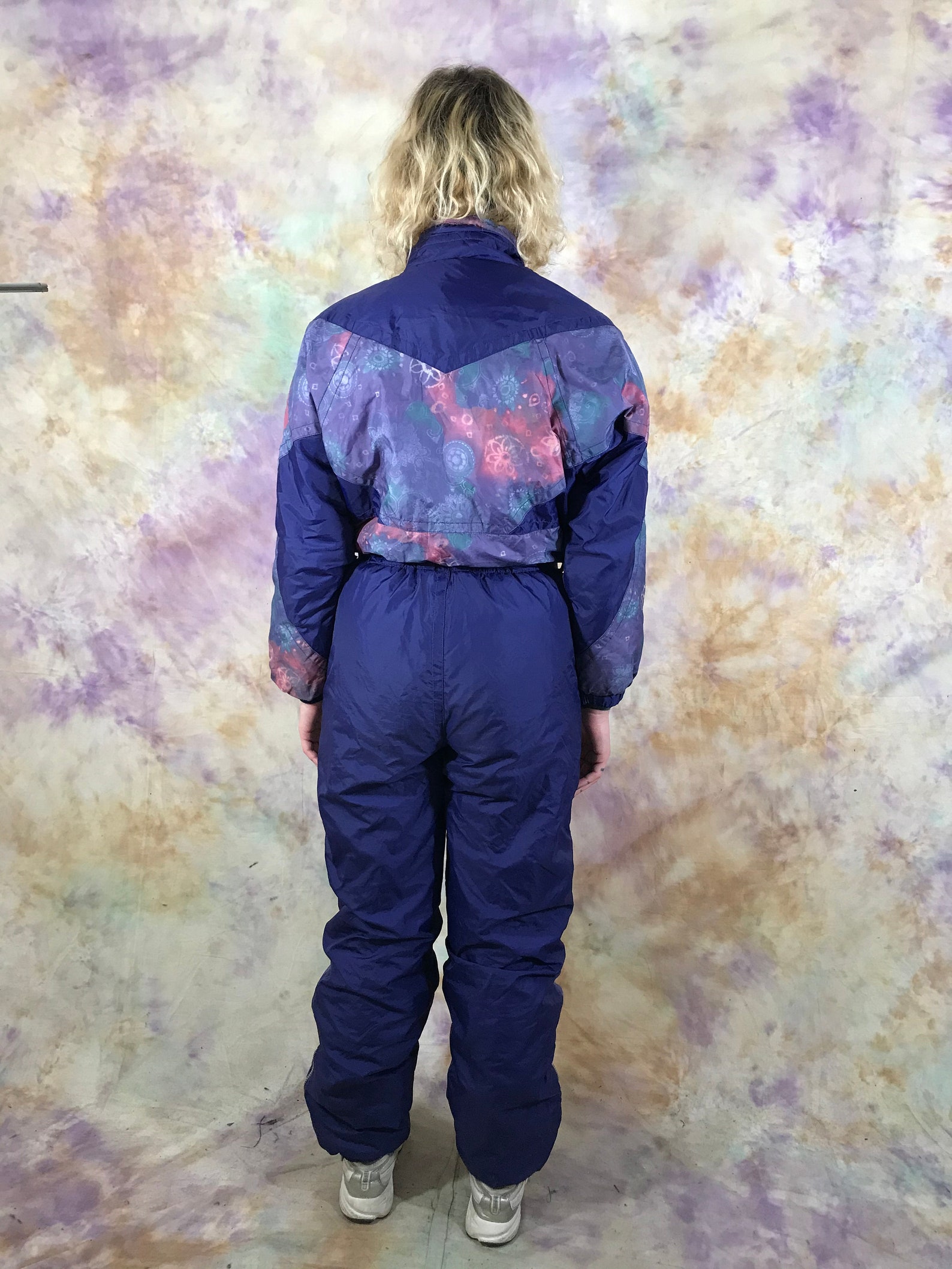 Vintage Ski Overalls Blue Abstract Winter Ski Suit Winter Etsy