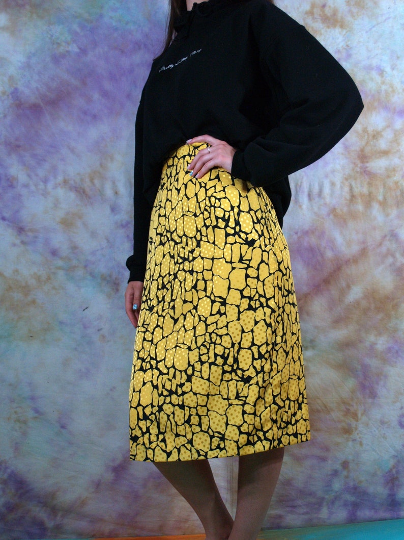 Vintage 70/'s 80/'s Poppy Summer Womens Multicolor Yellow Abstract Retro Boho Long Maxi Skirt
