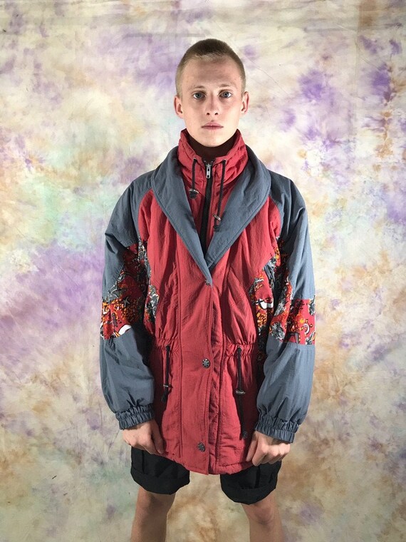 Rot Rave Jacke Herren Winter Vintage Streetwear 90er Voller M Multicolor amp;a Schwarz Größe Zip 80er Winterjacke Grau C Skijacke Jahre Retro 15FculKJ3T