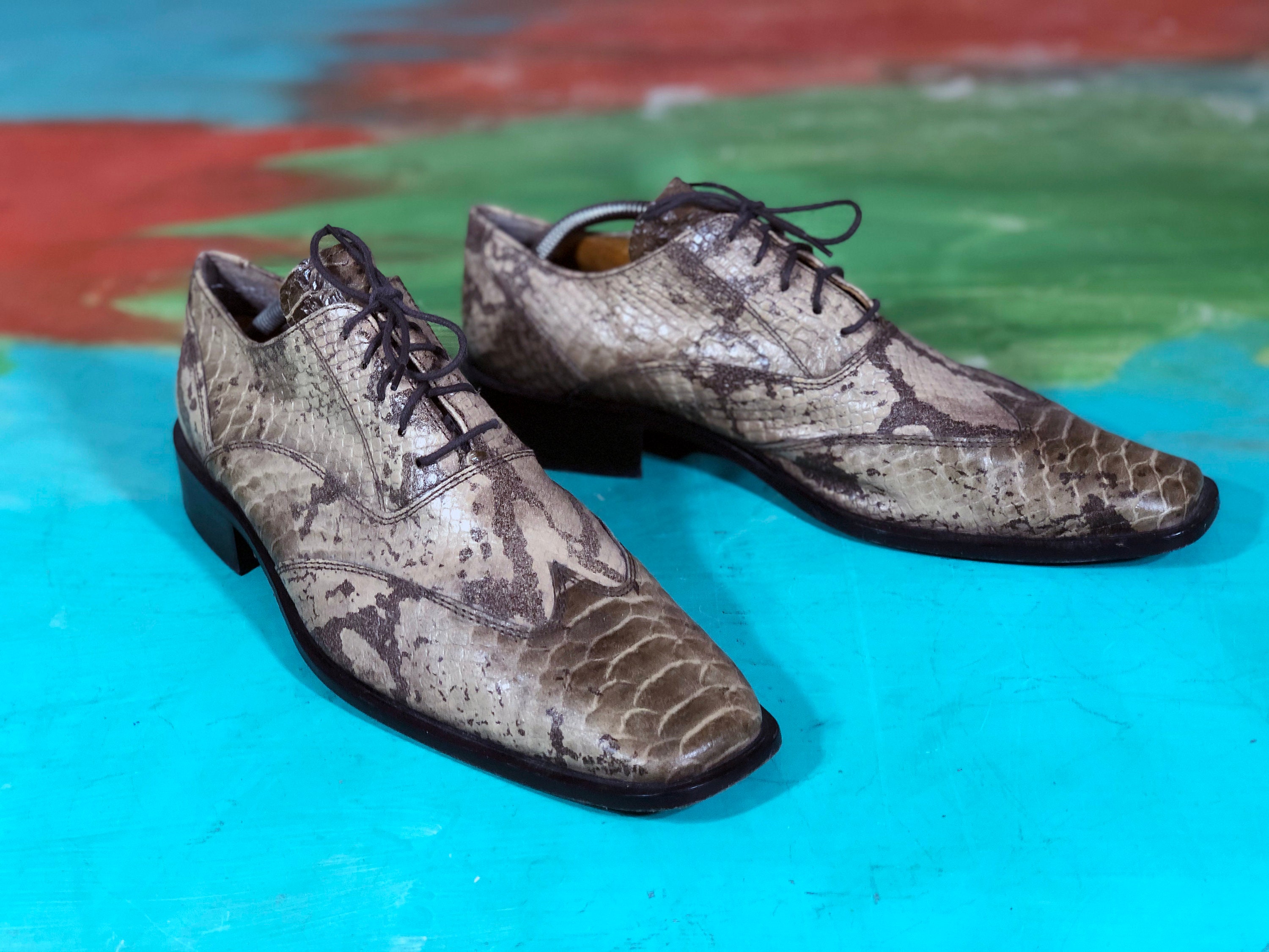 90s Vintage Men's Snake Leather Shoes Retro Oxford | Etsy