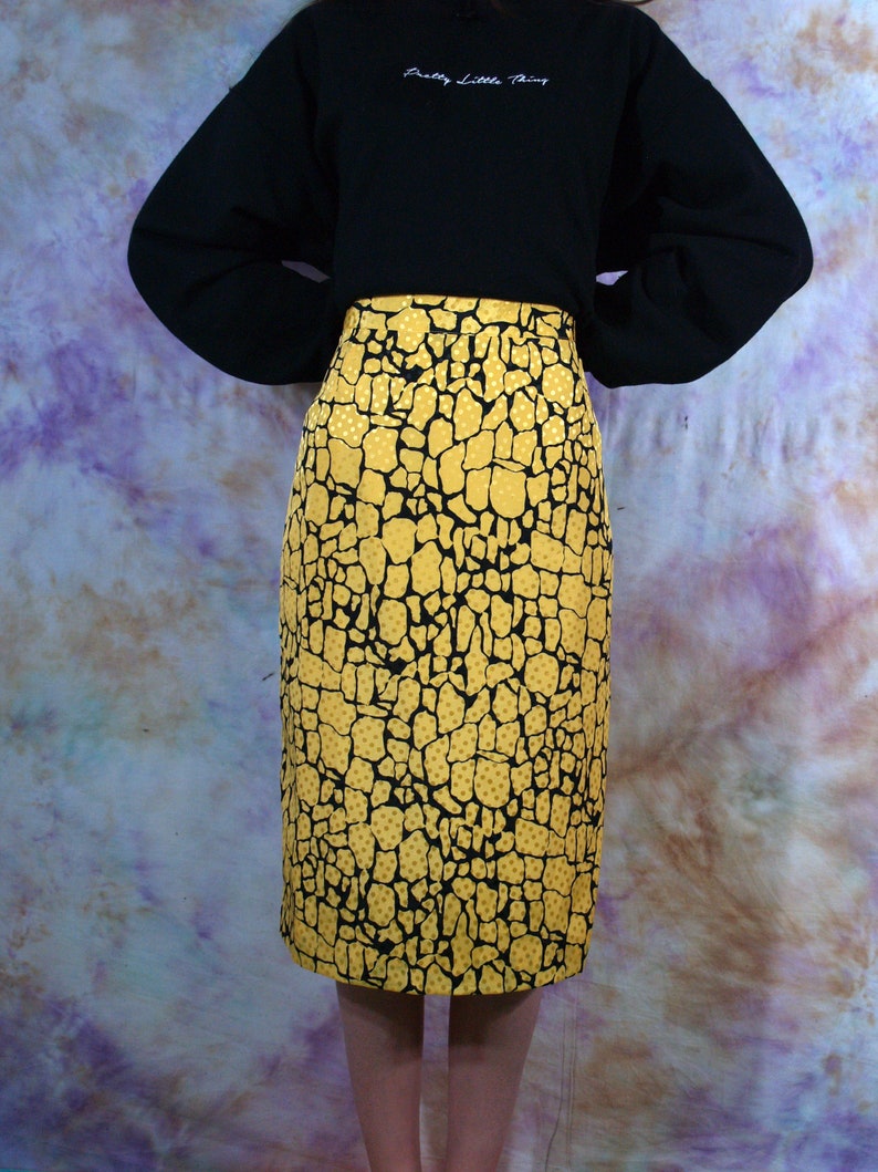 Vintage 70/'s 80/'s Poppy Summer Womens Multicolor Yellow Abstract Retro Boho Long Maxi Skirt