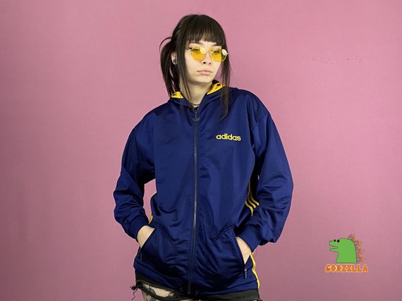 90s Adidas Vintage Women's Blue and Yellow Track Jacket - Etsy Israel