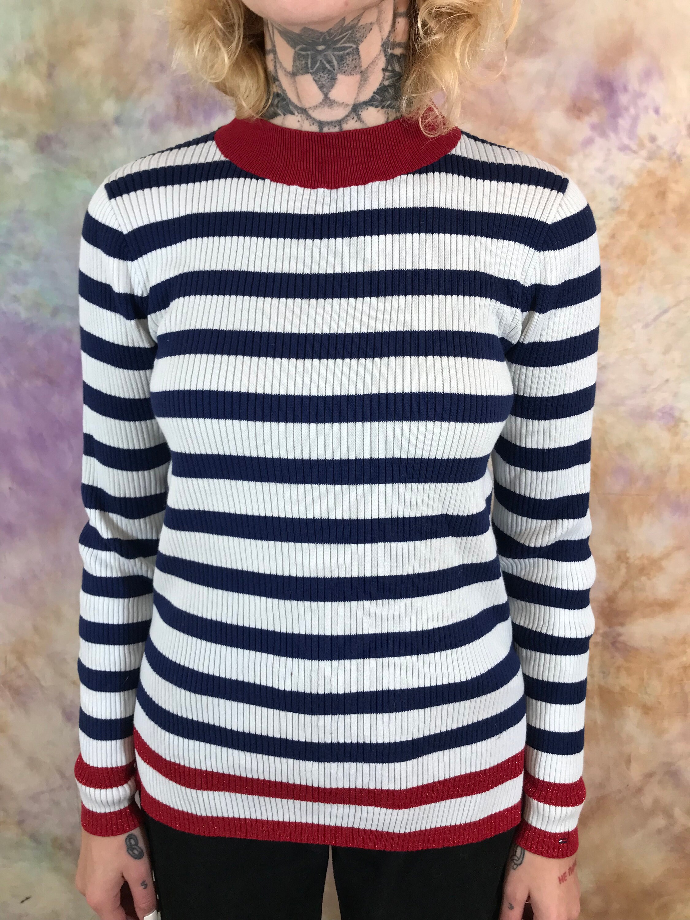 Tommy Hilfiger suéter de mujer a rayas. Blanco rojo azul Etsy