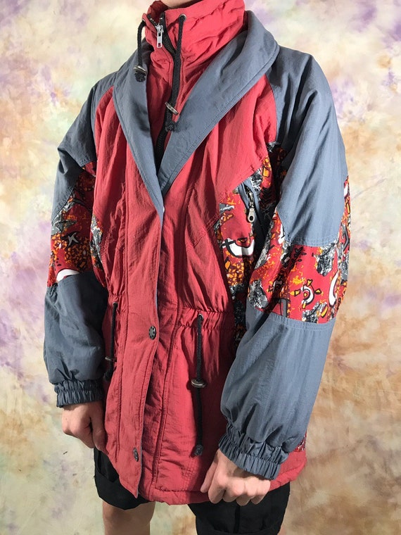 C&A Vintage Herren Multicolor Winterjacke 90er Jahre 80er Jahre Retro rot grau schwarz Winter Skijacke voller ZIp Rave Jacke Größe M Streetwear C&A Vintage Herren Multicolor Winterjacke 90er Jahre 80er Jahre Retro rot grau schwarz Winter Skijacke voller ZIp Rave Jacke Größe M Streetwear