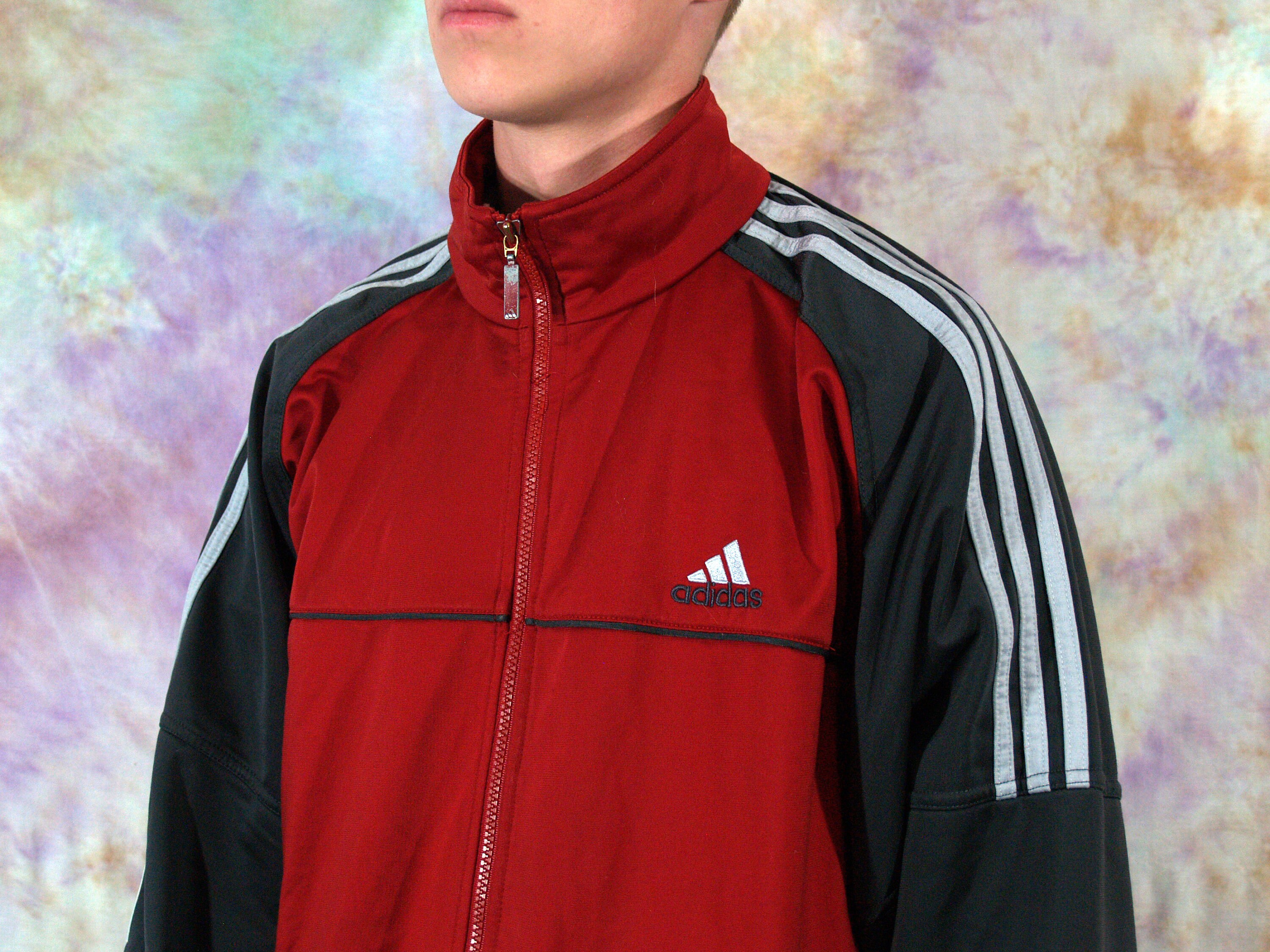 adidas track jacket black red