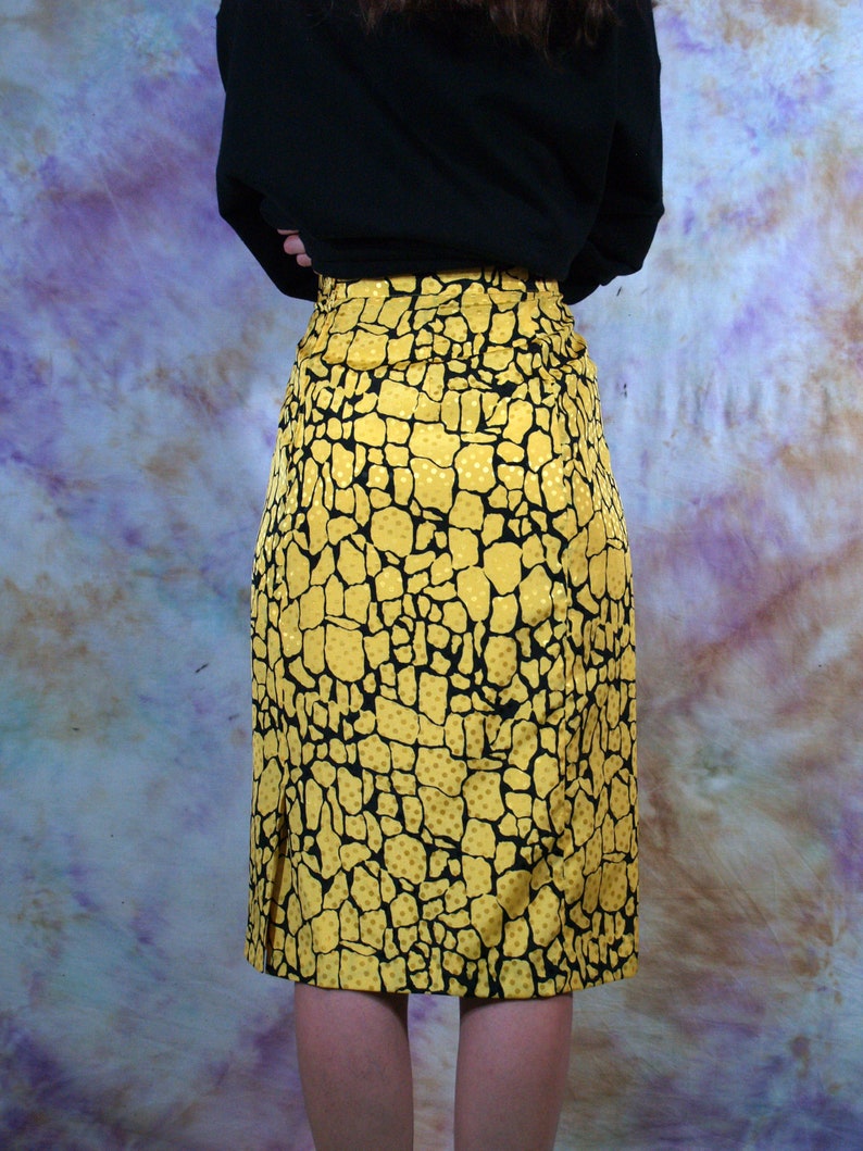 Vintage 70/'s 80/'s Poppy Summer Womens Multicolor Yellow Abstract Retro Boho Long Maxi Skirt