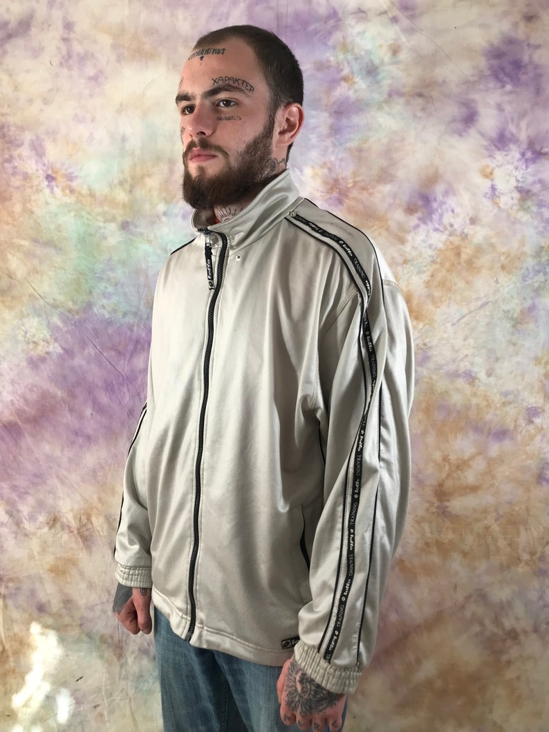 Lotto Vintage Men/'s Gray Black Track jacket 90s 80s Retro Full ZIp Side Tape Logo Rave Jacket Track Top Size M