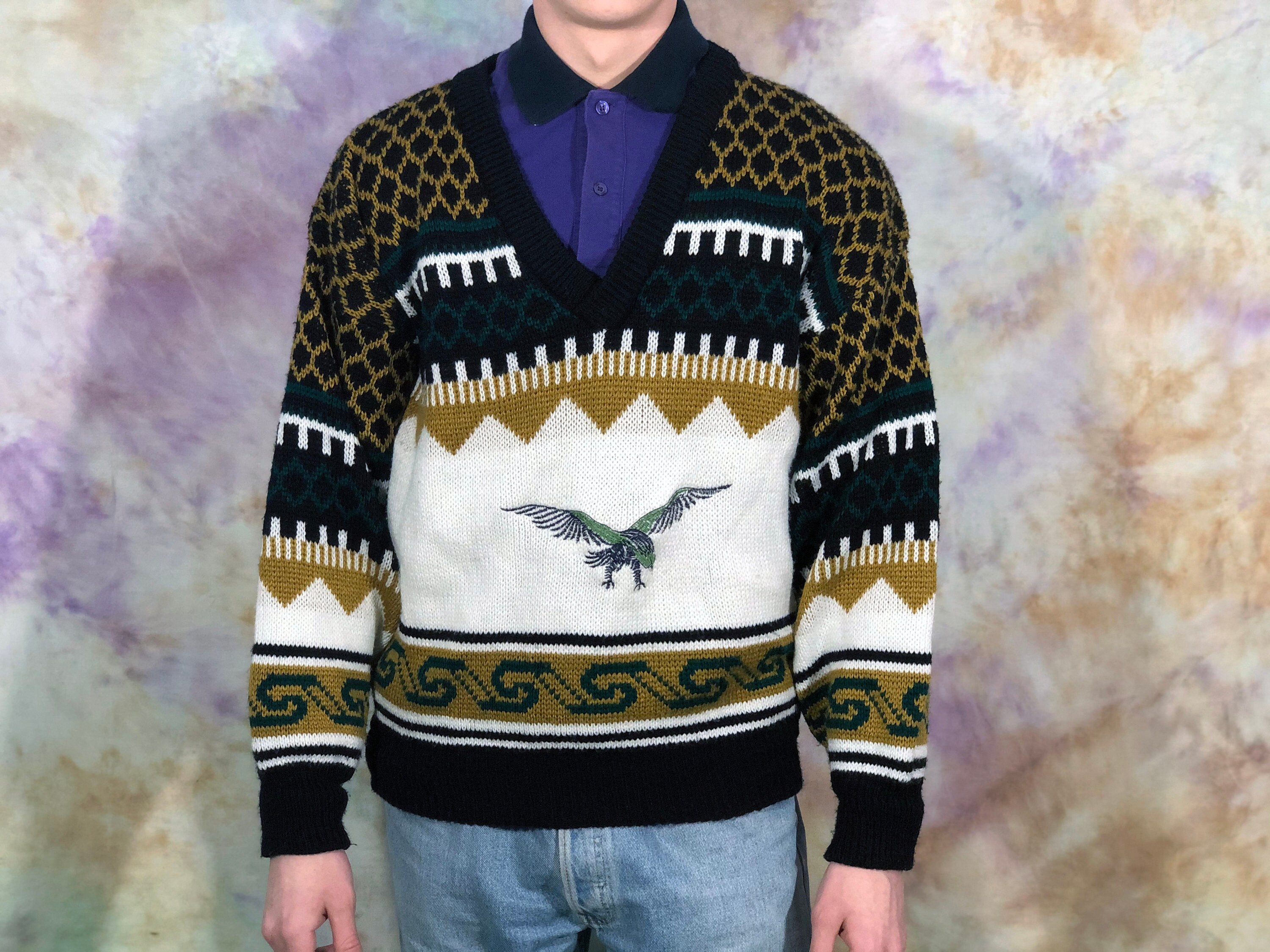 80s Vintage Men's VNeck Jumper Retro Sweater Etsy