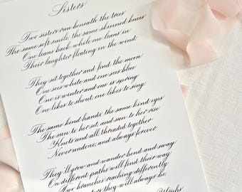 Custom Calligraphy Service - Handwritten Wedding Vows Song Lyrics 1st Anniversary Gift Wall Art