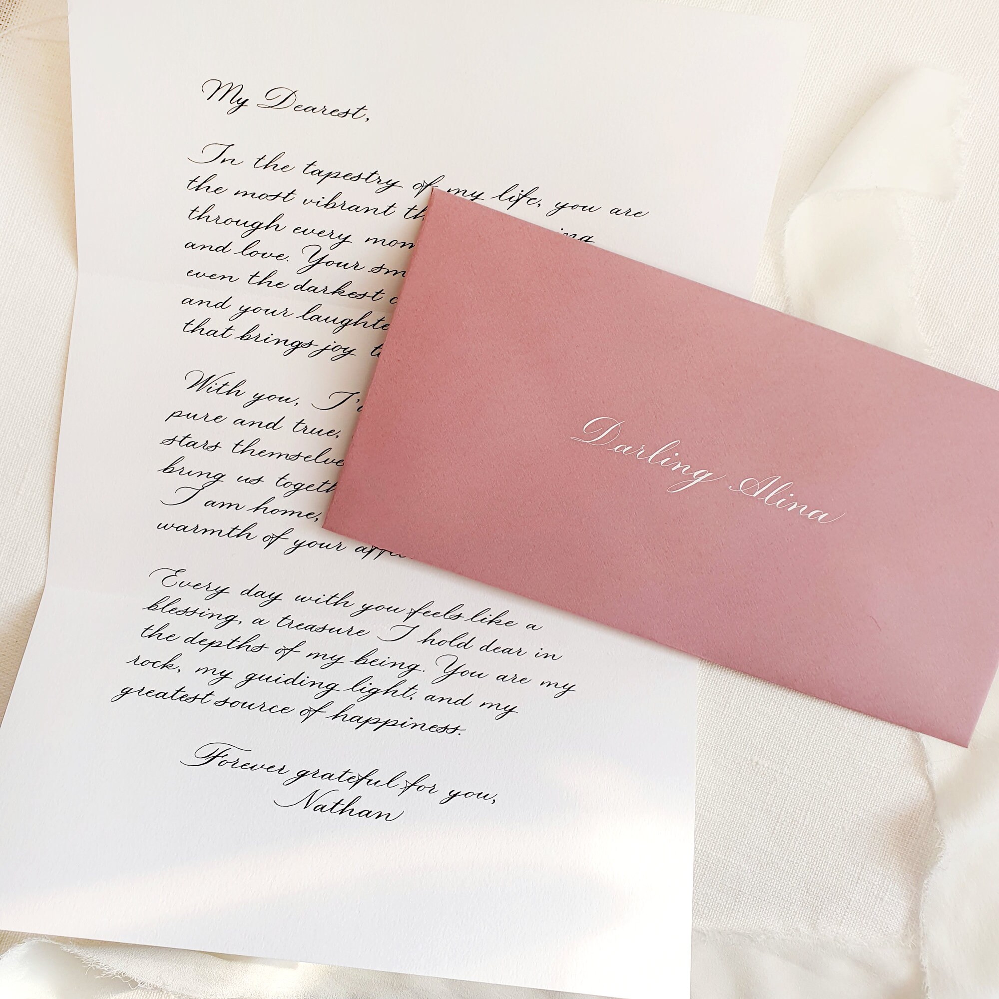 Note Letter Custom Calligraphy Letter: Handwritten Love Note With Dusty Pink ...