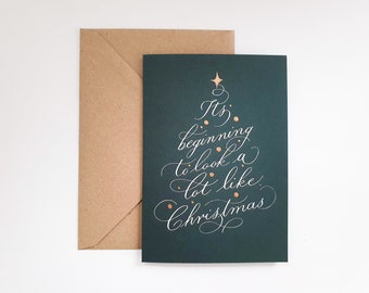 Christmas Tree card A6 handwritten calligraphy festive season greetings card