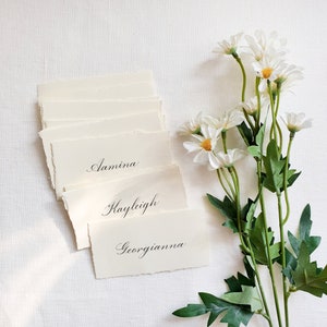 Ivory Deckled Edge Place Card - Handwritten Wedding Place Cards - Calligraphy Service