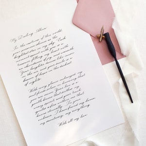 Handwritten Letter with Dusky Pink Envelope - Anniversary Gift, Wedding Vows, Personalised Love Letter - Custom Calligraphy Service