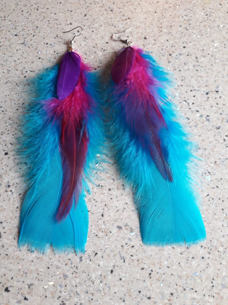Blue Feather Earrings Long Feather Earrings Feather Jewelry Real Feathers Natural Feathers Boho Earrings Bohemian Earrings Boho Jewelry