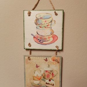 Coffee Decor Kitchen Wall Decor Coffee Wall Decor Decoupage Hanging Decor Tea Cups Decor Handmade Decor Home Decor Gift for Kitchen