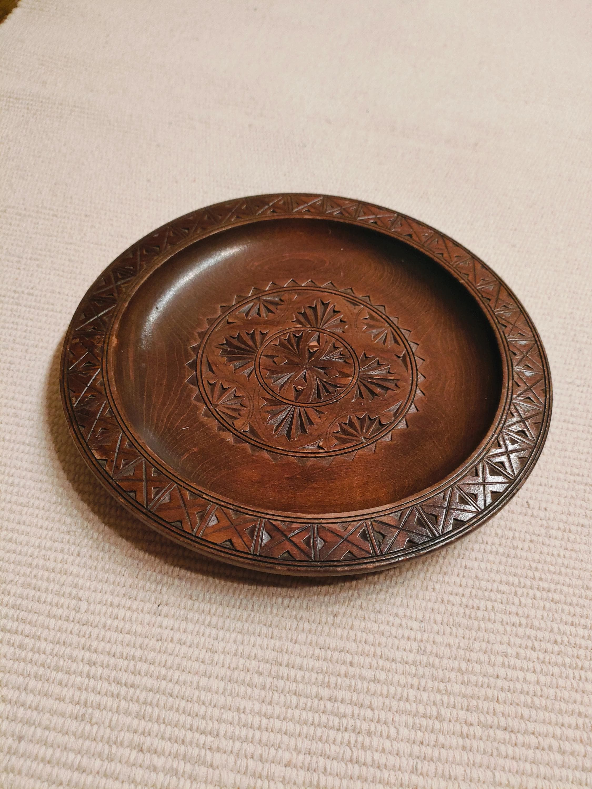Mandala Plate Vintage Plate Hand Carved Plate Rustic Wooden Plate Vintage Mandala Plate Serving Plate Antique Plate Primitive Wood Plate