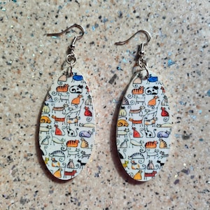 Cat Earrings Colorful Earrings Cat Accessories Cat Jewelry Dangle Earrings Handmade Earrings Unique Gift For Cat Lover Decoupage Earrings