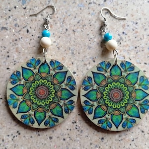 Mandala Earrings Dangle Earrings Handmade Earrings Flower Mandala Jewelry Green Mandala Earrings Colorful Mandala Lover Gift Green Earrings
