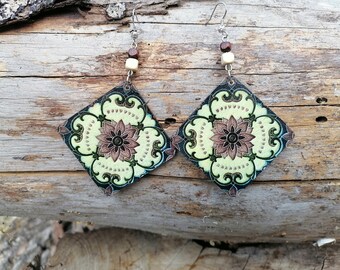 Flower Earrings Boho Earrings Hippie Jewelry Flower Jewelry Dangle Earrings Handmade Earrings Gift For Her Decoupage Earrings Bohemian