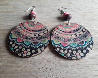 Mandala Earrings Dangle Earrings Handmade Earrings Mandala Jewelry Bohemian Earrings  Wooden Earrings Boho Earrings Hippie Earrings