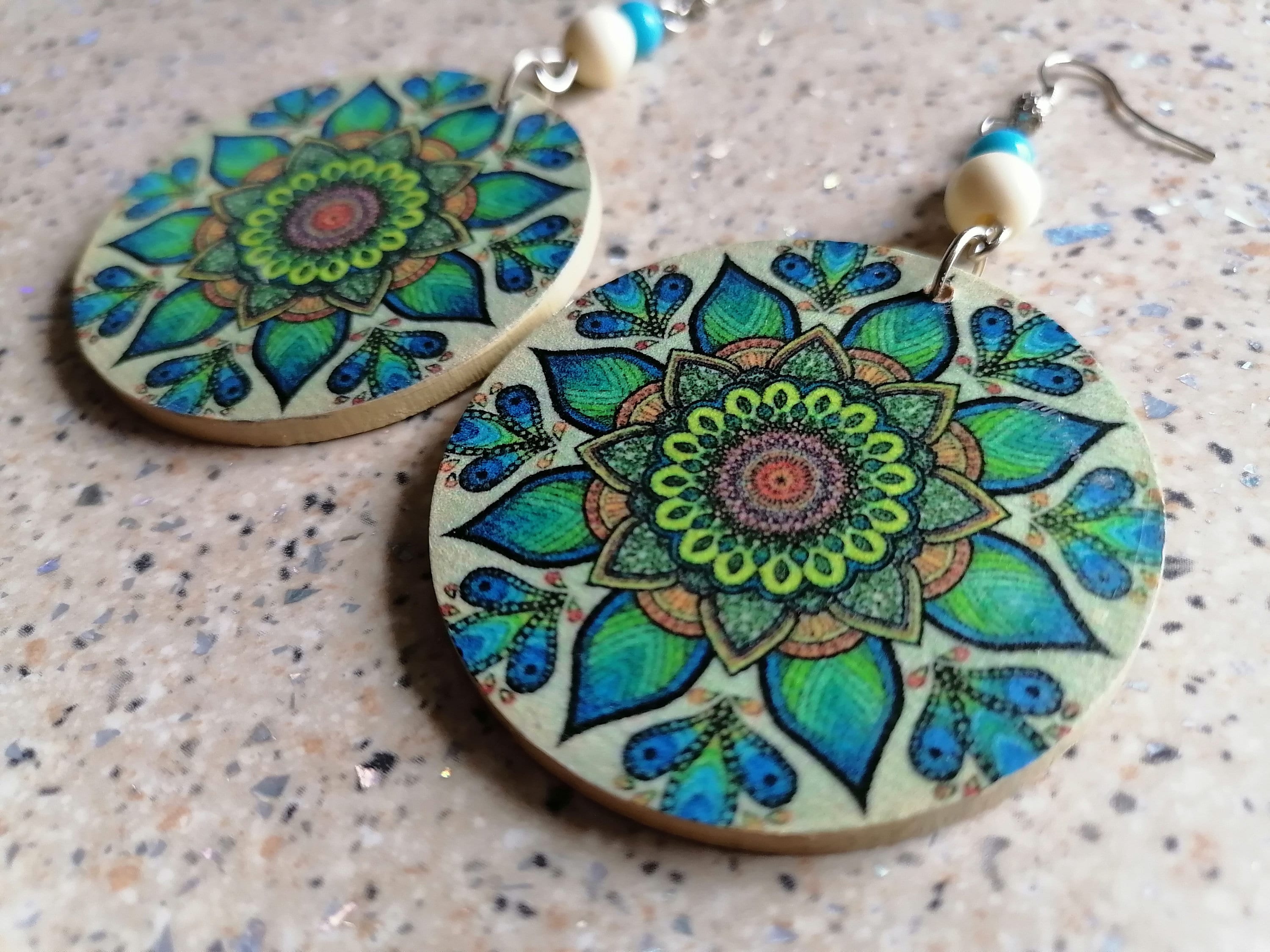 Mandala Earrings Dangle Earrings Handmade Earrings Flower - Etsy