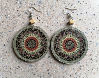 Mandala Earrings Dangle Earrings Handmade Earrings Mandala Jewelry Bohemian Earrings Colorful Mandala Boho Earrings Decoupage Earrings