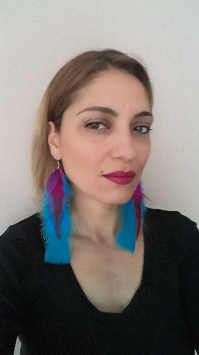 Blue Feather Earrings Long Feather Earrings Feather Jewelry Real Feathers Natural Feathers Boho Earrings Bohemian Earrings Boho Jewelry