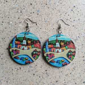 Houses Earrings Boho Earrings Fairytale Earrings Dangle Earrings Decoupage Earrings Unique Handmade Jewelry Fairytale Jewelry Unique Gift