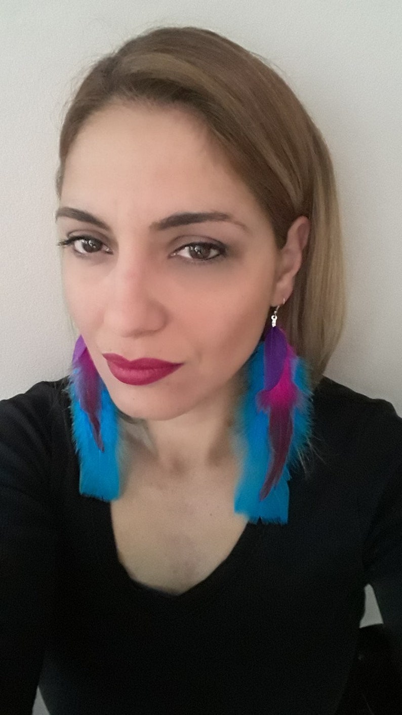 Blue Feather Earrings Long Feather Earrings Feather Jewelry Real Feathers Natural Feathers Boho Earrings Bohemian Earrings Boho Jewelry