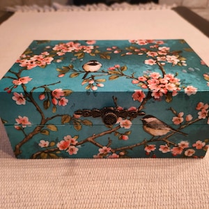 Floral painted craft storage box - vintage decorative storage