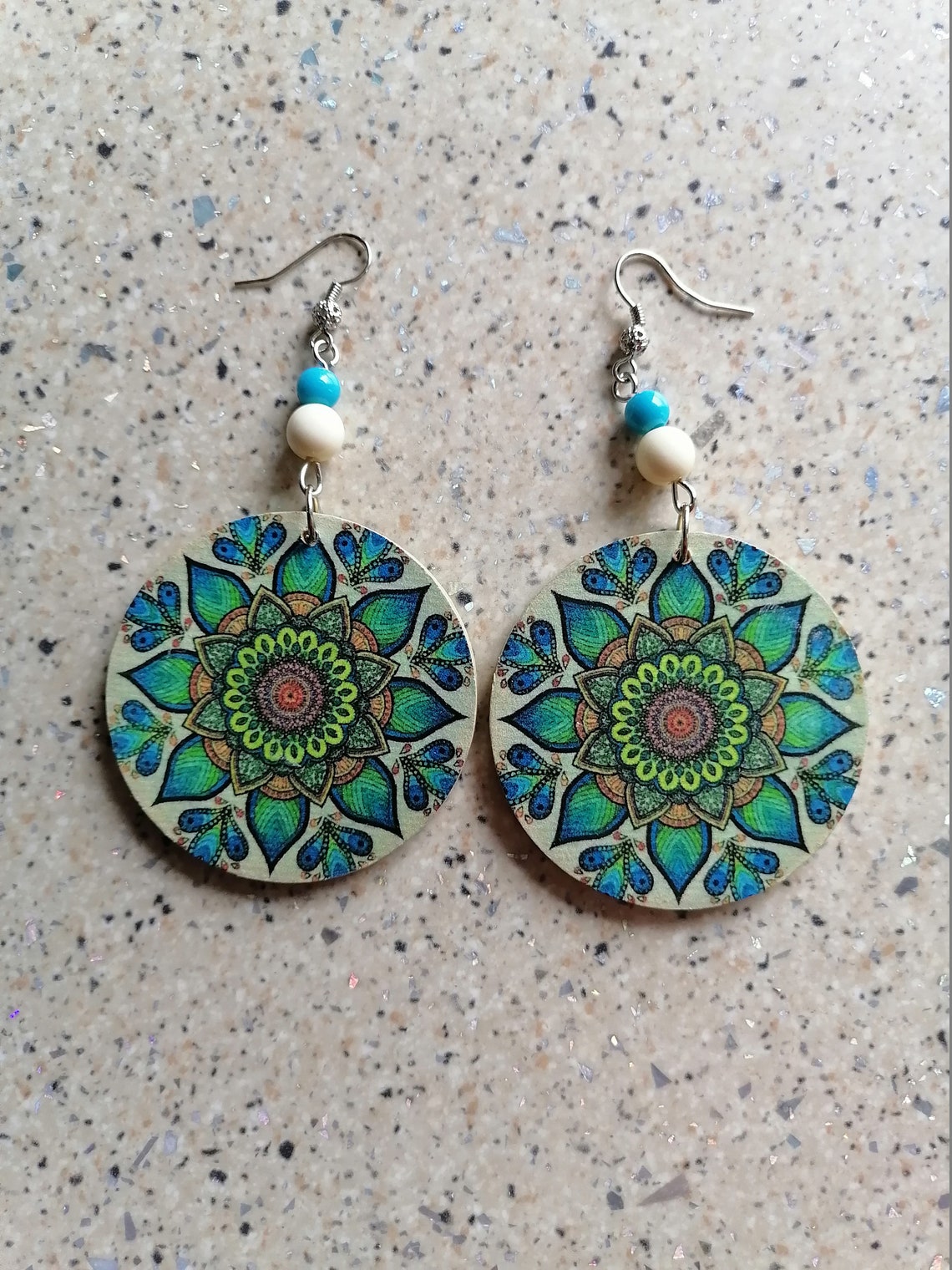 Mandala Earrings Dangle Earrings Handmade Earrings Flower Etsy