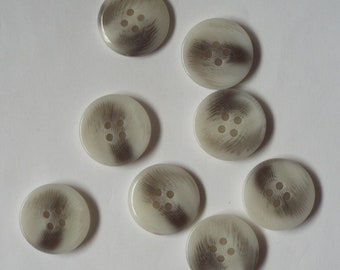 8pc 20mm Ashen Grey & Light Grey Feathered Effect Mock Horn 4 Hole Button 5521