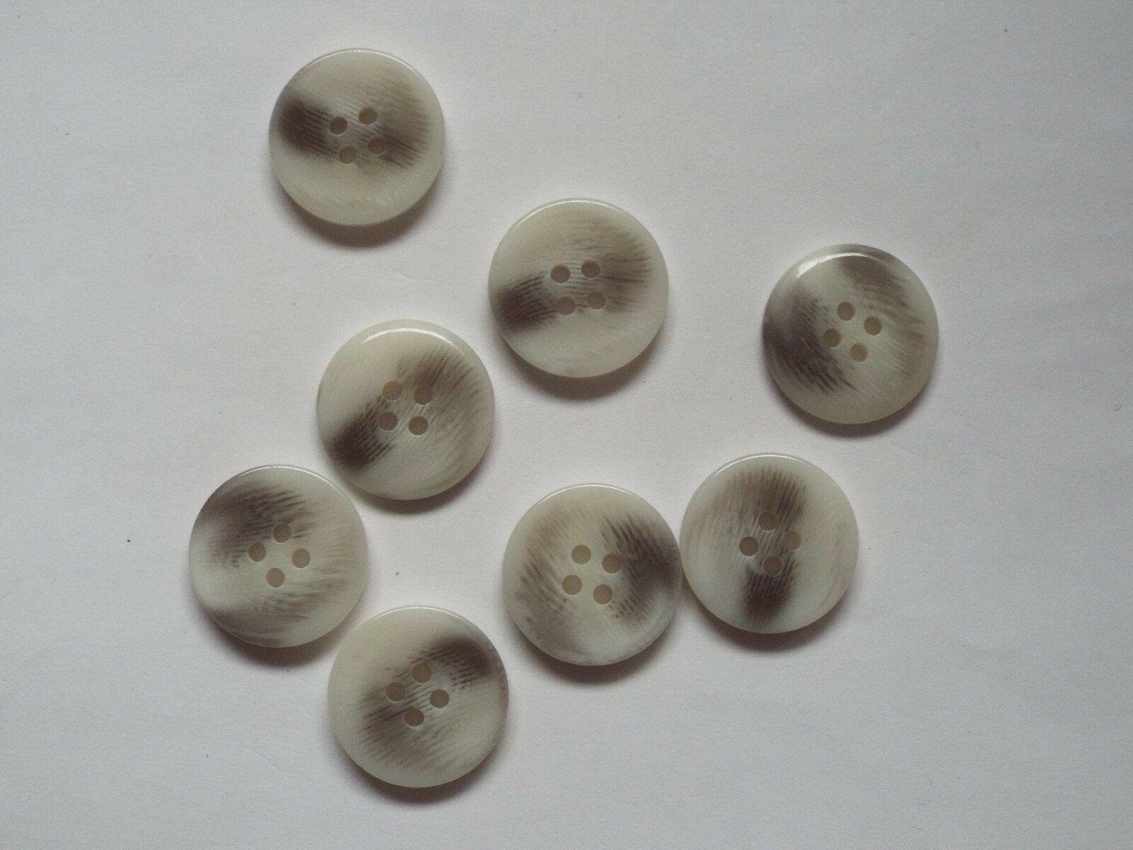 8pc 20mm Ashen Grey & Light Grey Feathered Effect Mock Horn 4 Hole Button 5521