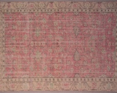 7x10 free shipping.189ns.Turkish,Oushak,Handmade,Distressed,Vintage,antique,Large,home office,House living room,Flower pattern,red green rug