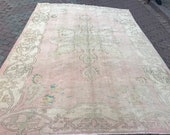 7x10 Free shipping.188ns.Turkish,Oushak,Handmadevintage carpet,Distressed,Large,Antique,home office,House living room,cream pink green rug