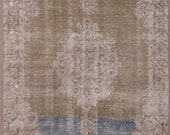 4x7 213x134cm free shipping.It is a geniune Turkısh Oushak handmade vintage,Area,Small,antique,oriental,distressed small brown blue rug.27bg