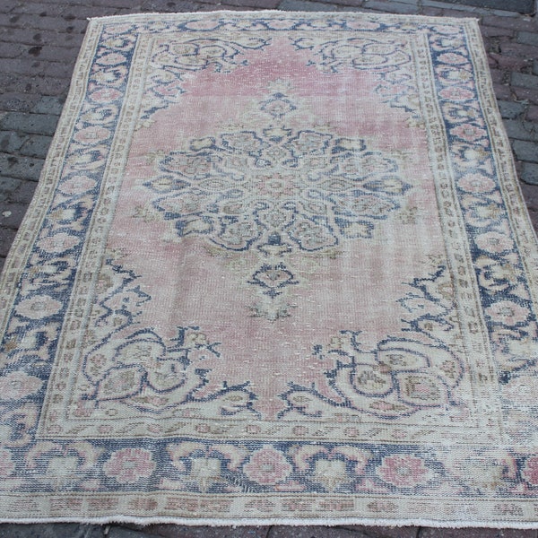 5x7 free shipping.223NS.Turkish,Oushak,Handmade,Distressed,Vintage rug. 197x154cm, 5”x6’5 ‘’